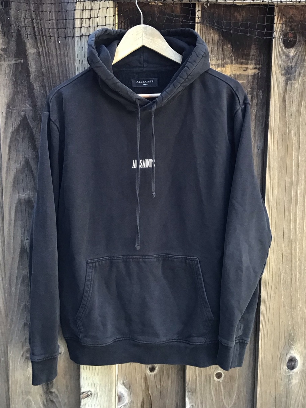 AllSaints Black Pullover Hoodie Sweatshirt Mens Small Minimal Logo Graphic